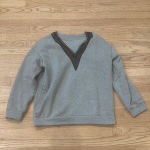 Gray V-Neck Sweatshirt with Black Trim